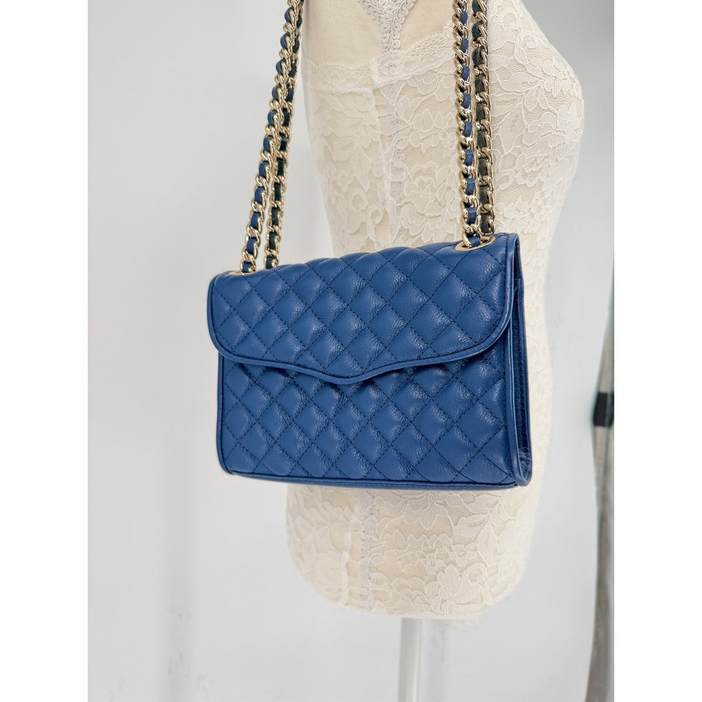 Rebecca Minkoff Blue Quilted Leather Shoulder Bag Chain Strap Magnetic Closure - Picture 2 of 16